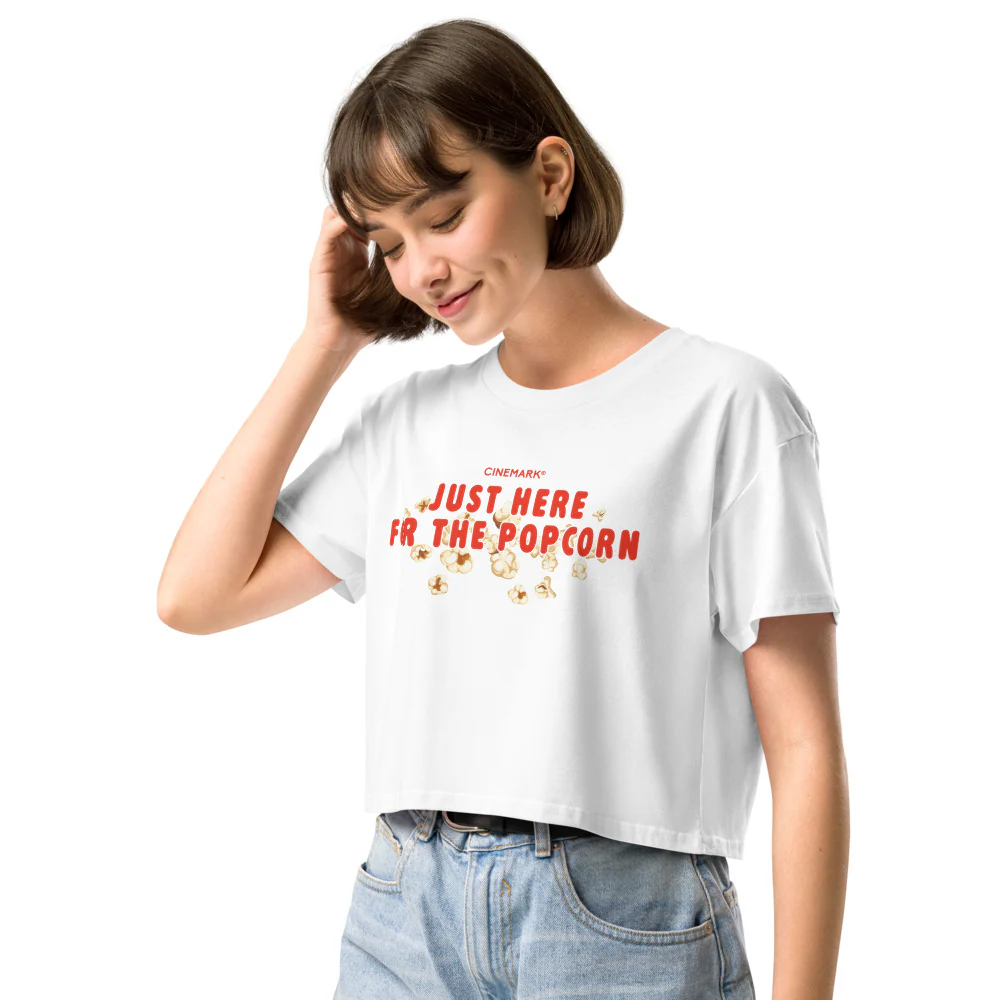 Cinemark Women's Cropped T-Shirt "Just Here For The Popcorn" - Image 5