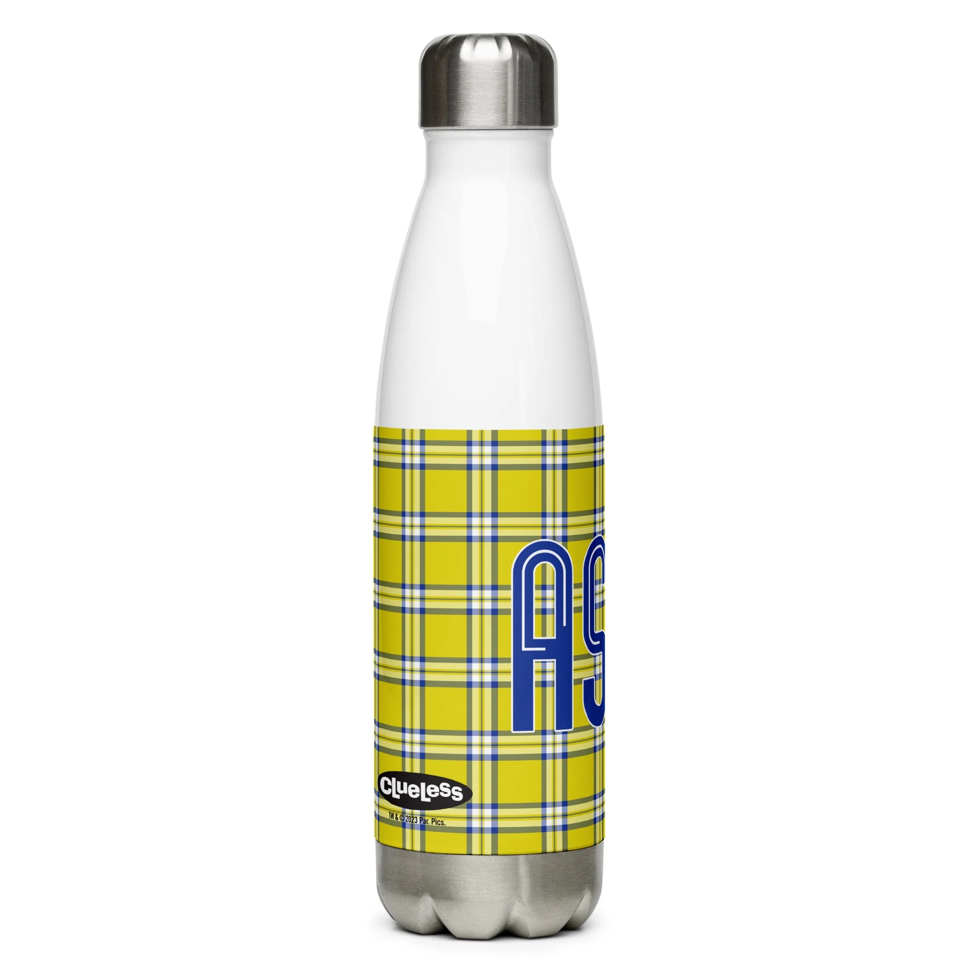 Clueless Yellow Plaid Stainless Steel Water Bottle - Image 4