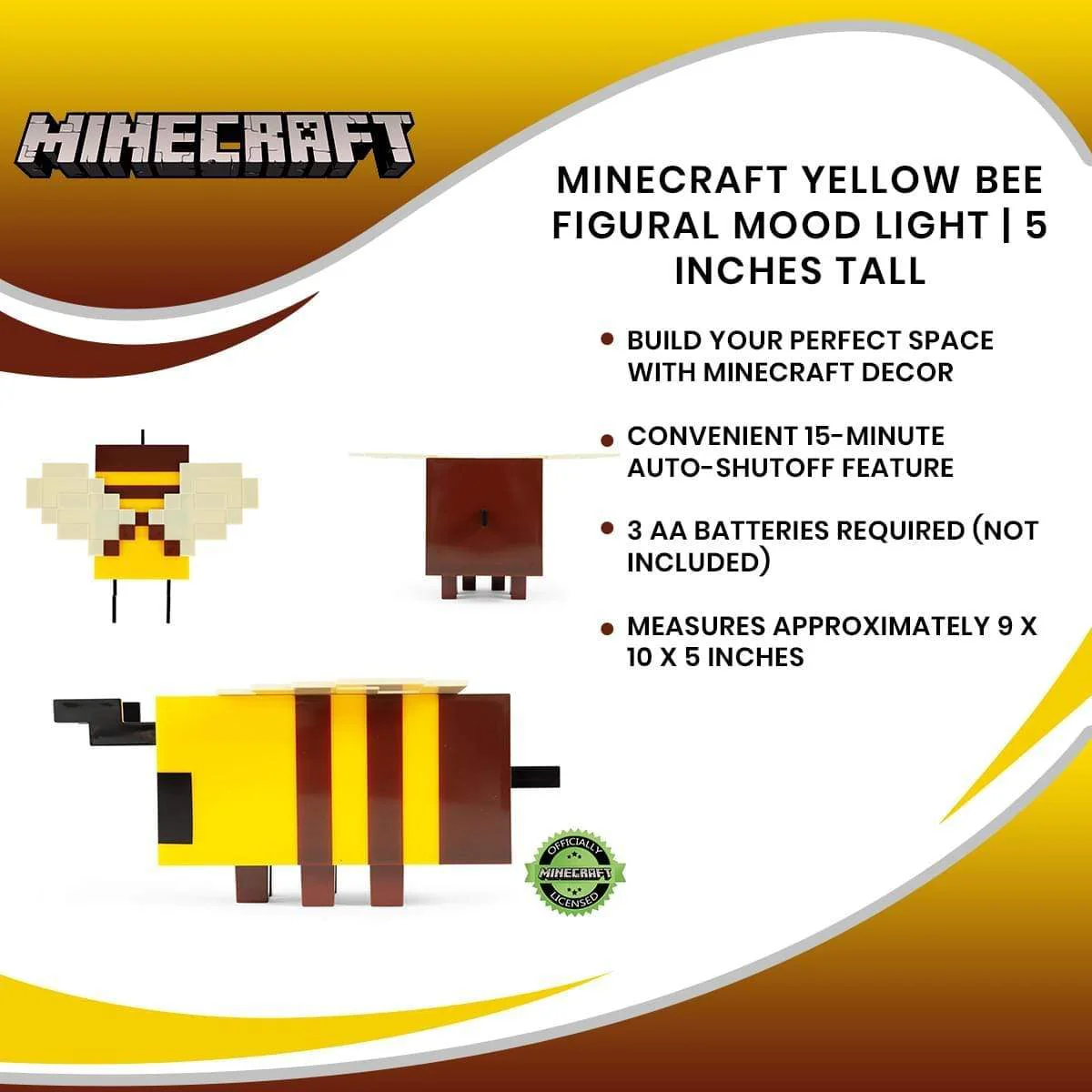 A Minecraft Movie Bee 5 Inch Figural Mood Light - Image 3